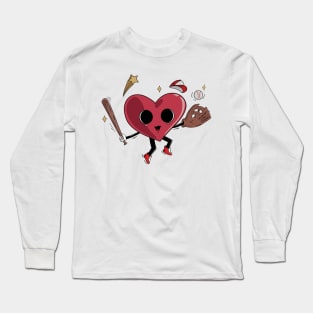 Retro Baseball Heart Shirt, Baseball Valentines Day Gift Long Sleeve T-Shirt